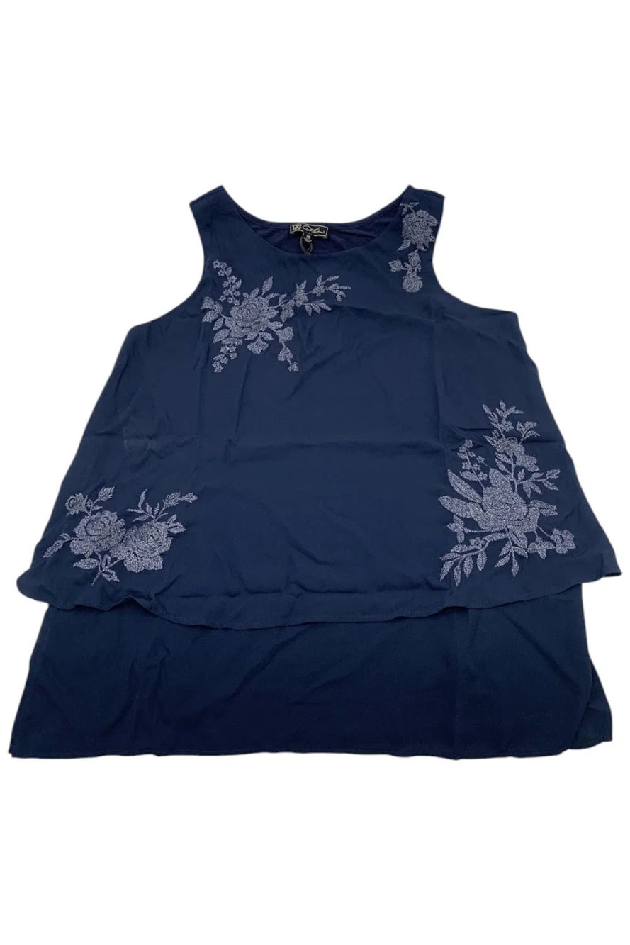 DG2 Diane Gilman Embroidered Easy Tank Top Navy - Regular